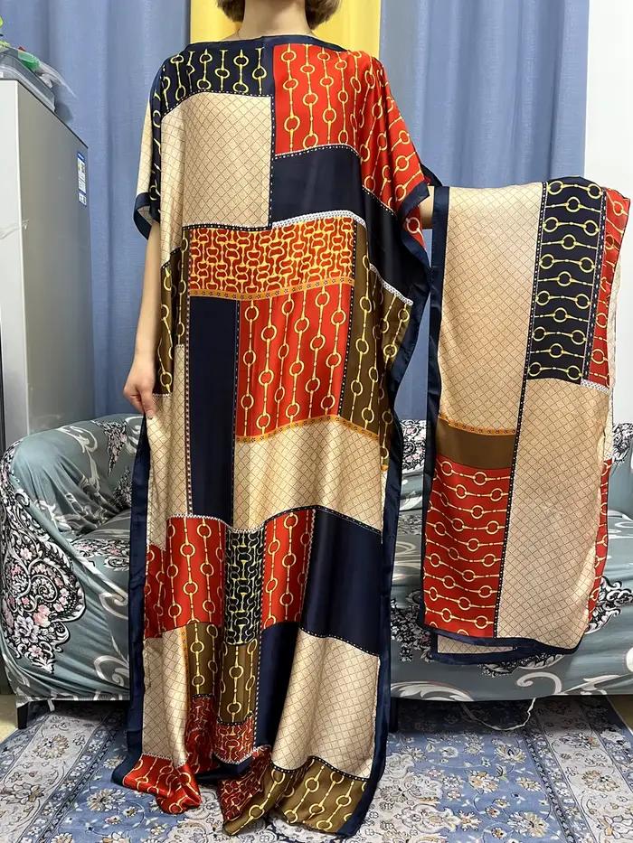 Abayas pour femmes dubaï caftan 2023 africain Islam soie douce imprimé robes amples élégant musulman longue Femme Robe avec Hijab écharpe