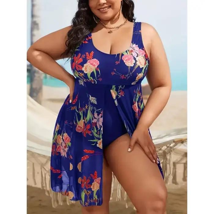Ensemble Tankini 2 Pièces Grande Taille Femme 2026 en Maille Imprimée et Patchwork