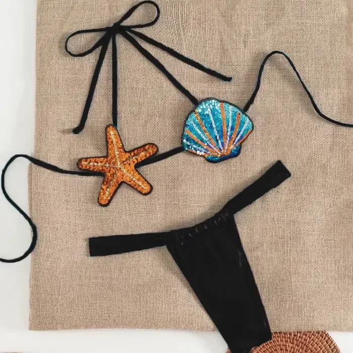 Ensemble de bikini étoile de mer à sequins brillants pour femme