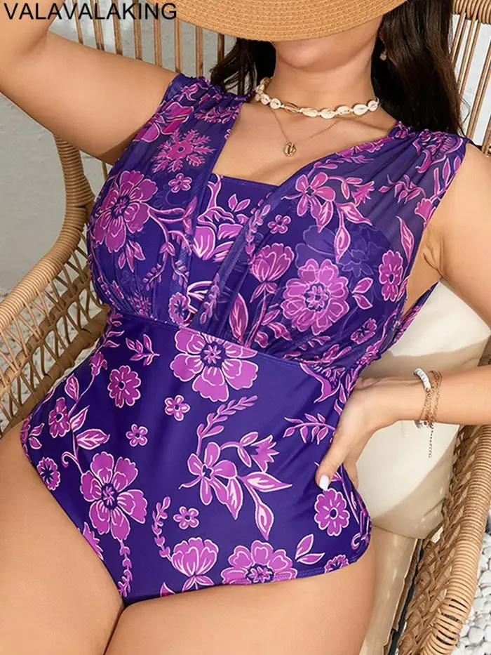 Maillot de bain une pièce grande taille imprimé violet pour femme 2026