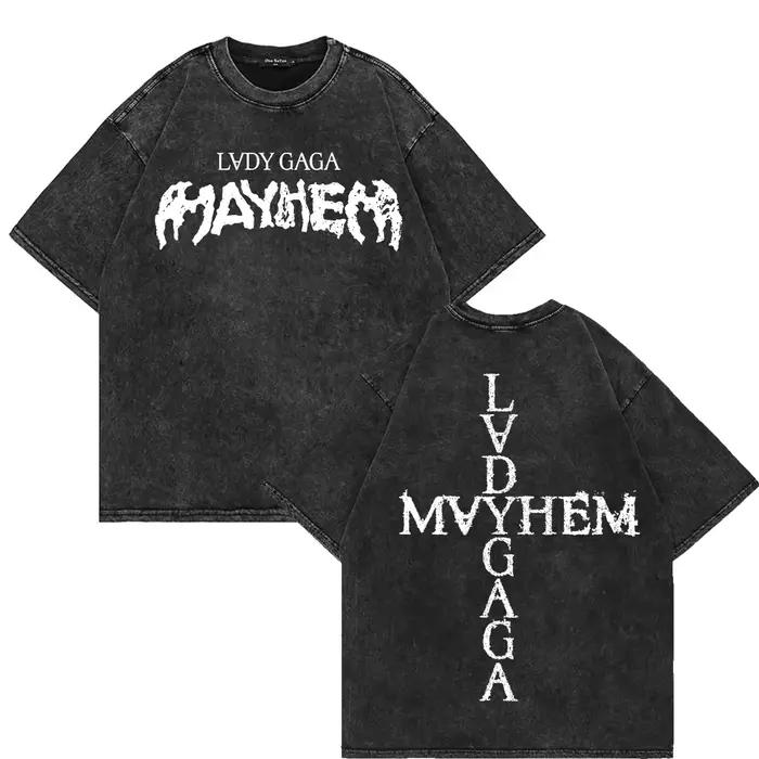 100% coton lavé à l'acide Vintage Lady Gaga Mayhem T-Shirt mode esthétique T-Shirt unisexe haute qualité rétro lavage minéral t-shirts