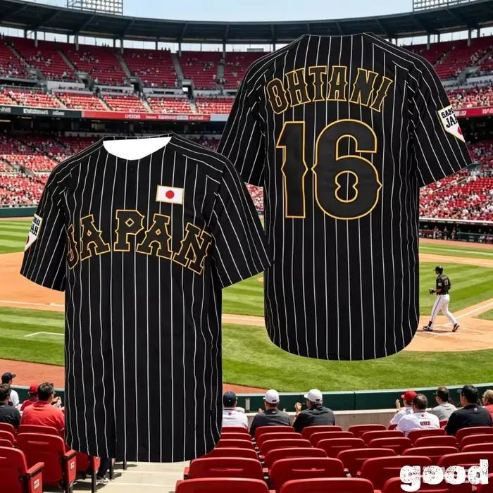 Maillot de baseball japonais Ohtani 16 noir et blanc à rayures, imprimé 3D samouraï, t-shirt de sport d'extérieur de haute qualité pour la famille et les enfants, pas cher