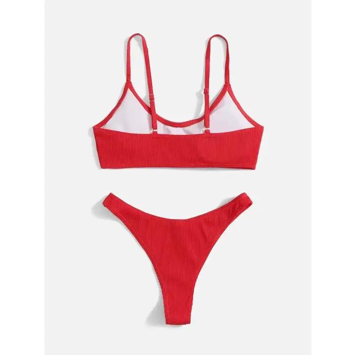 Maillot de bain bikini côtelé uni pour femme