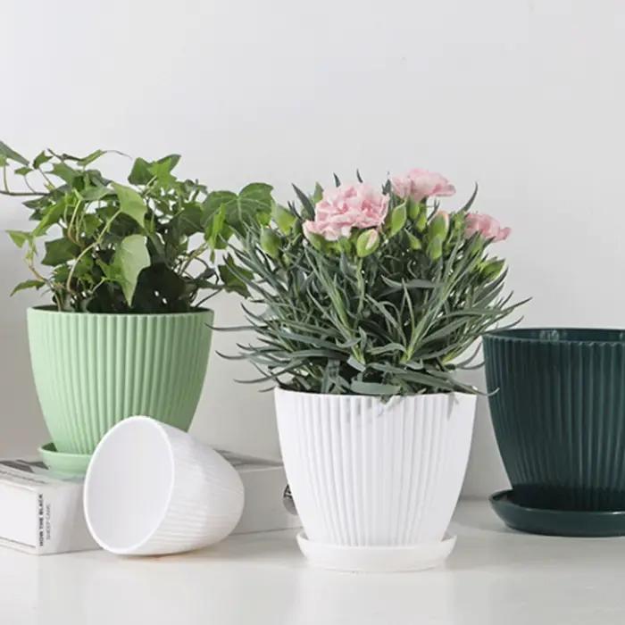 Pot de fleurs en résine avec plateau, pot de fleurs moderne pour l'intérieur et l'extérieur, pour le salon, le bureau, la décoration de bureau, durable et élégant