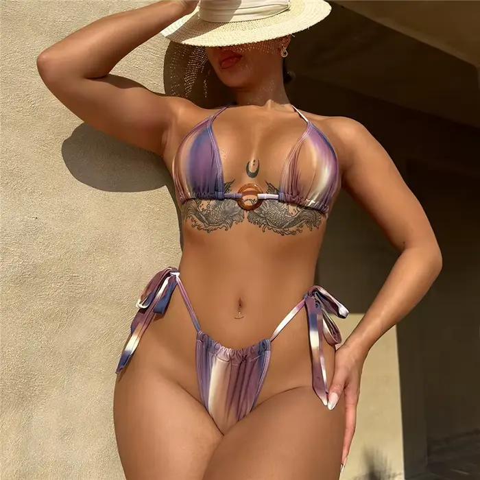 Femmes Sexy Bikini imprimé maillot de bain féminin Bikinis ensemble maillots de bain été maillots de bain femme licou Trikini maillot de bain livraison directe