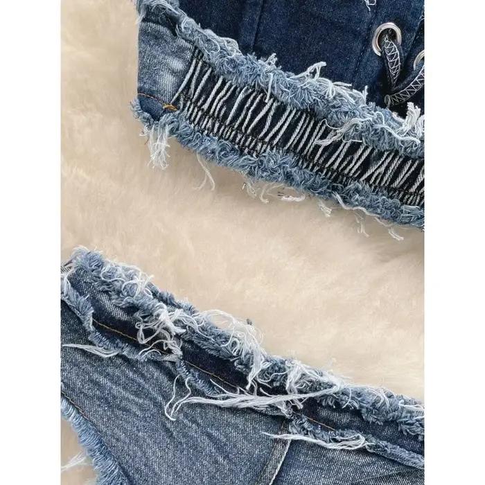 OIINAA maillot de bain femmes Sexy Denim costumes Bikini ensemble à lacets cordon maillots