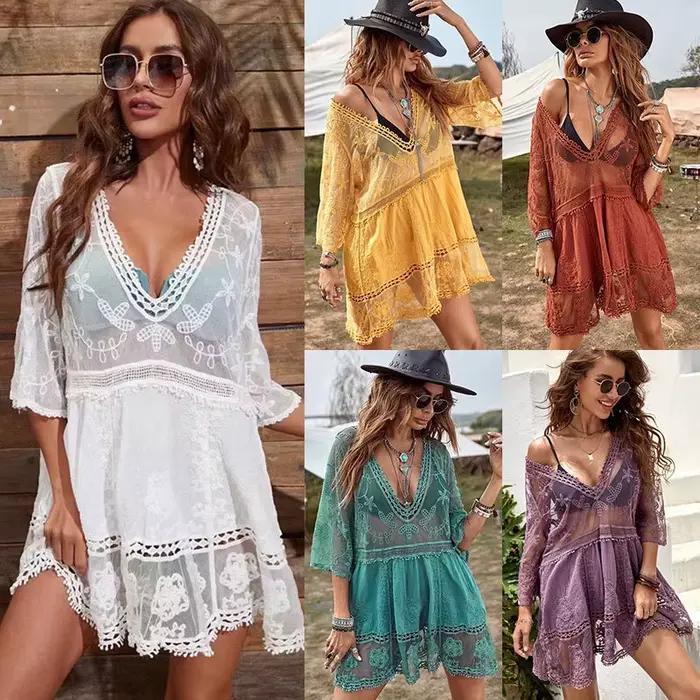 2025 Paréo de plage en dentelle, Tunique de maillot de bain pour femme
