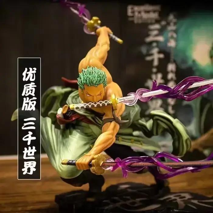 Figurines d'anime One Piece Three Thousand World Zoro, modèle Pop Three-Knife Flow, ornements de cadeau d'anniversaire, jouets à collectionner