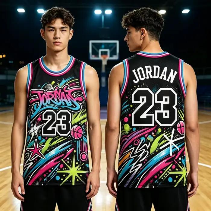Nouveautés 2025 : Maillot de basketball Jordan style graffiti hip-hop pour hommes et femmes, débardeur de basketball, maillot spécial pour les fans, t-shirts pour la famille et les enfants