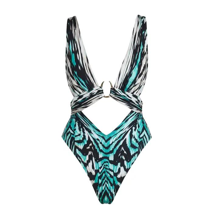 Maillot de bain une pièce imprimé pour femmes, col en V, plage, fête, détente quotidienne, bronzage, spa