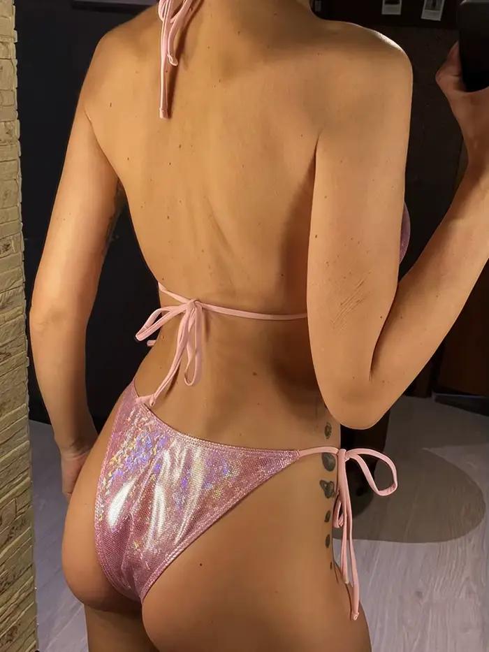 Maillot de bain femme deux pièces à paillettes scintillantes