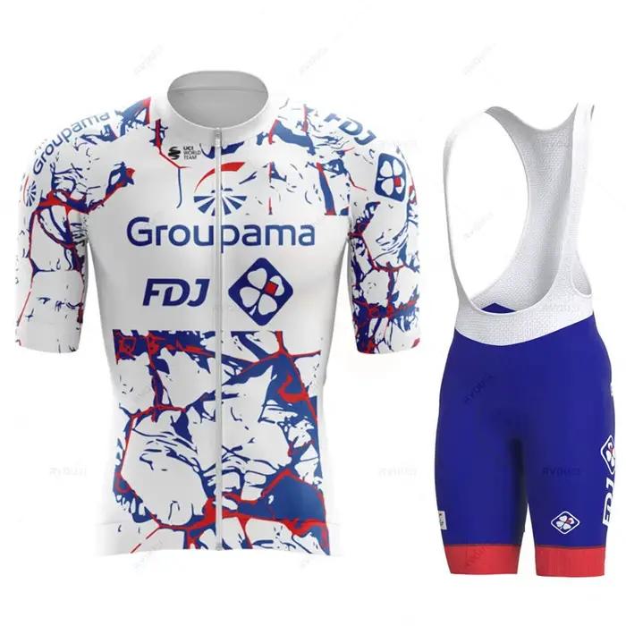 Maillot de cyclisme Fdj Team pour hommes, ensemble à manches courtes, cuissard à bretelles 19D, vêtements de vélo, chemise de sport, costume de vêtements, été, 2024