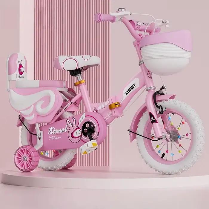 Vélo pour filles, vélo pour enfants de 12, 14 et 16 pouces avec roues d'apprentissage et freins doubles, vélo pour tout-petits avec panier, cadeau d'anniversaire pour garçon