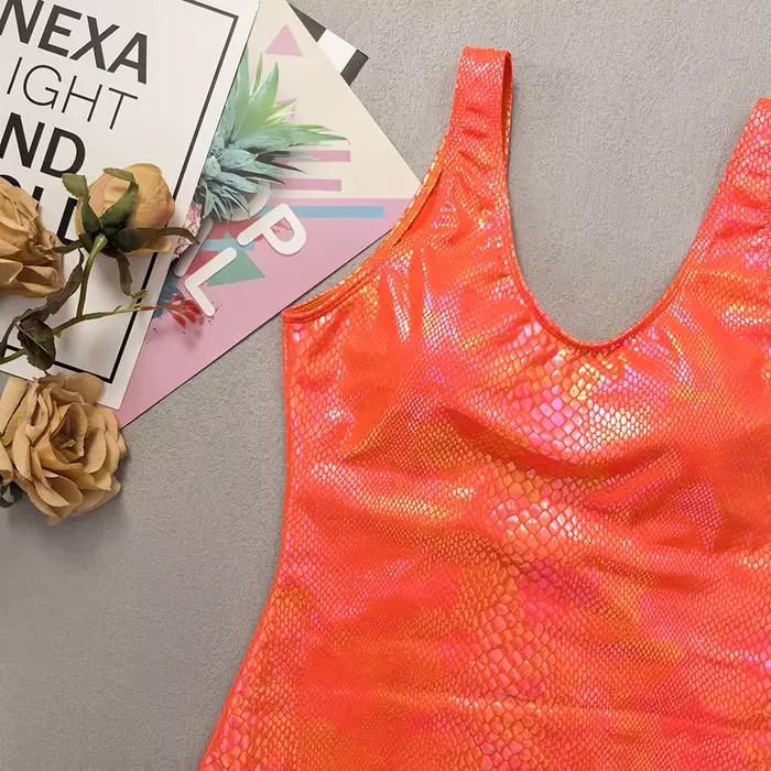 Maillot de bain une pièce imprimé peau de serpent Orange brillant