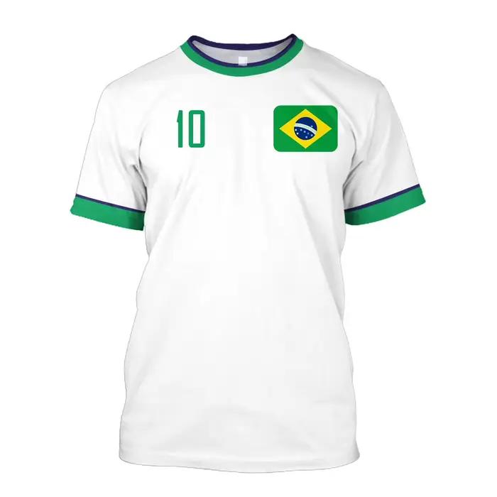 T-shirt 3D pour homme, maillot du Brésil, drapeau brésilien, équipe de football, col rond, manches courtes