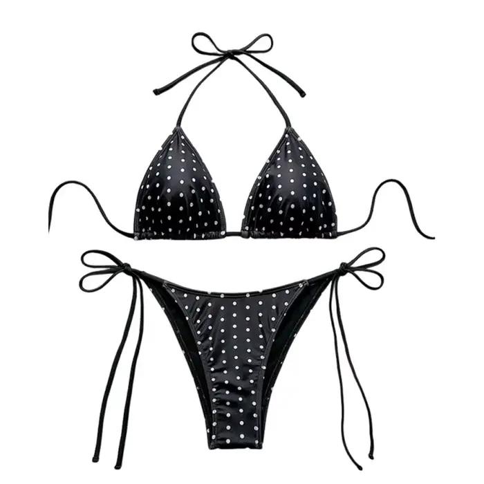 Ensemble 2 pièces de maillot de bain bikini à pois pour femme