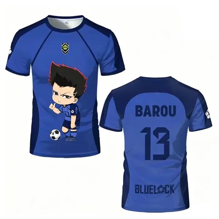 Maillot de Futsal Réplique Motif Blue Lock Anime Bastard Munich Été Homme et Femme T-shirt 3D Décontracté Sportif Haut