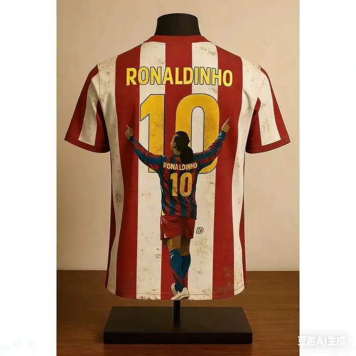 Barca Stripe Ronaldinho # T-shirt de football imprimé, confortable, respirant, pour sports d'été, T-shirt élégant pour enfants/adultes