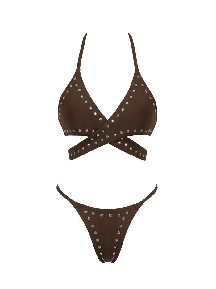 Maillot de bain bikini à clous avec jupe