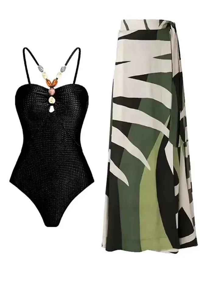 Maillot de bain une pièce sexy à bretelles avec jupe intégrée et rembourrage pour femme