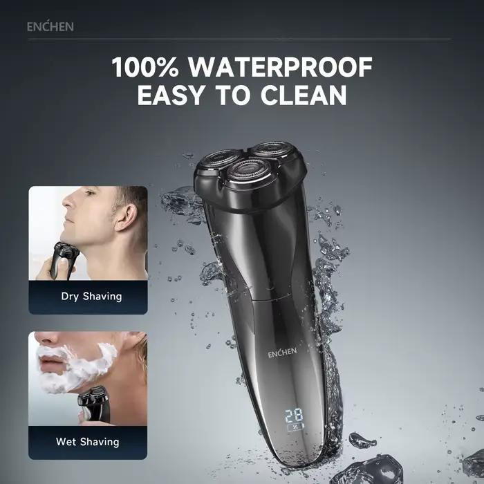 ENCHEN-Rasoir électrique 3D Blackstone 3 pour hommes, étanche IPX7, support de rasoir et utilisation sèche du visage des touristes, batterie à barbe, affichage numérique