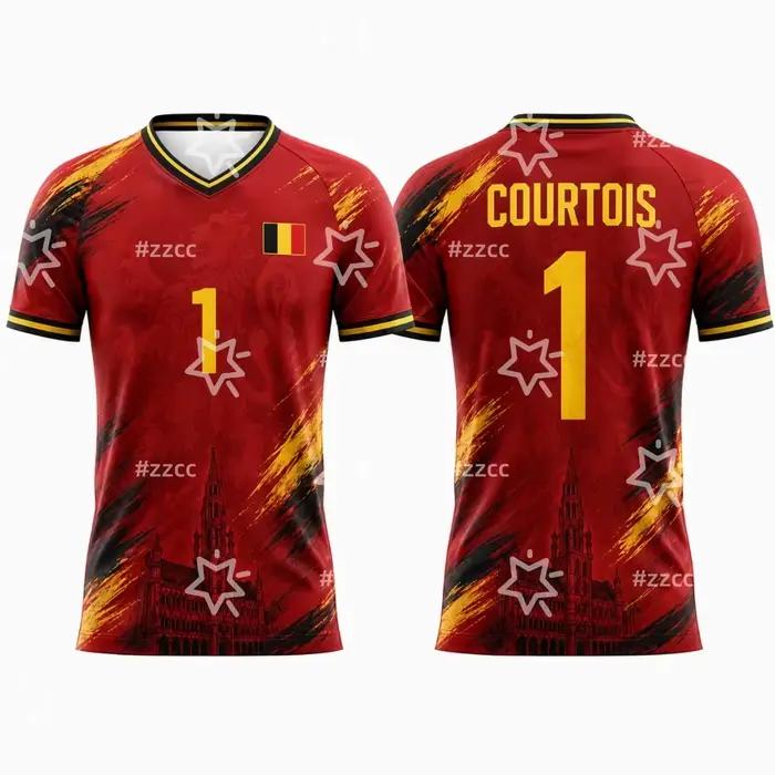 Maillot de football Belgique De Ketelaere N°17 2026, maillot de gardien Courtois, T-shirt de sport d'été pour homme, vêtements pour enfant et femme ﻿