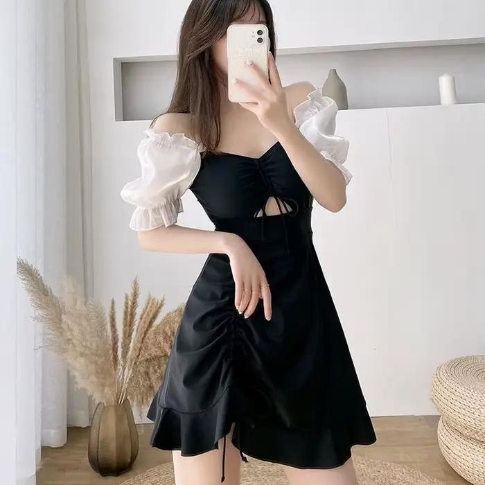 Nouveau maillot de bain mince corps robe Style petits seins rassemblés décontracté couleur unie Sexy