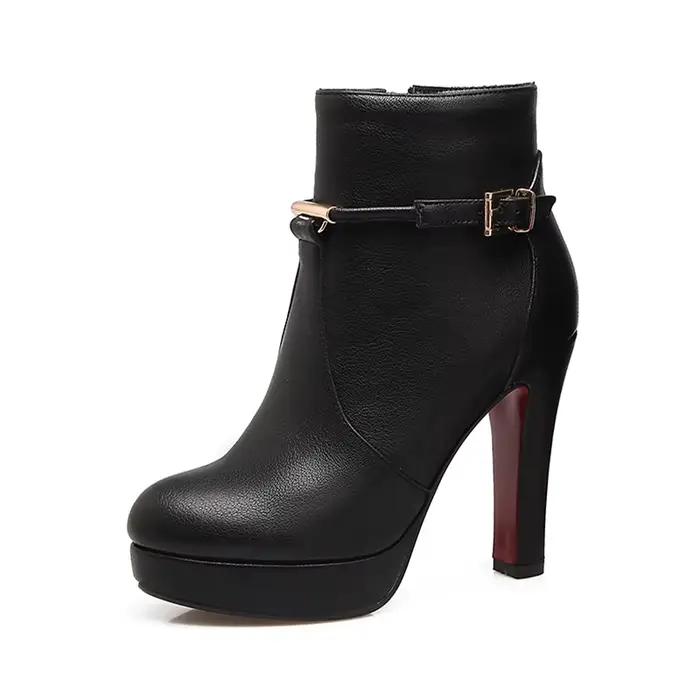 Bottes de rinçage à plateforme pour femmes, botte courte à talons hauts, chaussures élégantes pour dames, grande taille, fermeture éclair, noir, vert, marque de mode, automne, hiver