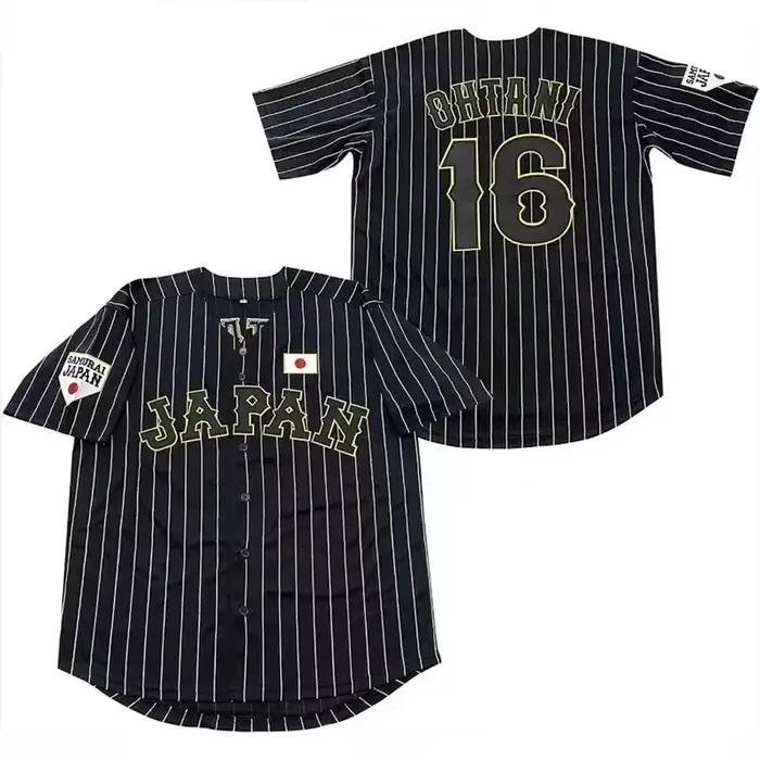 Japon 16 OHTANI maillot de Baseball surdimensionné vêtements de sport en plein air broderie couture rayures Hip Hop tissu haute rue T-Shirts