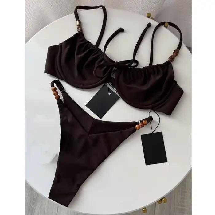 Nouveau maillot de bain sexy marron à lacets au dos