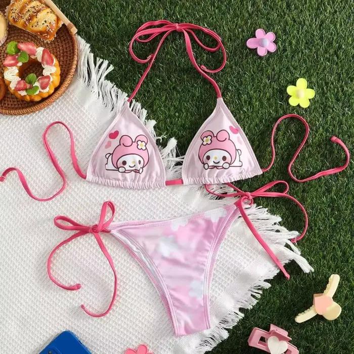 Maillot de bain sexy Hello Kitty pour femme 2026 – Ensemble bikini mignon Sanrio pour filles – Tenue de plage tendance