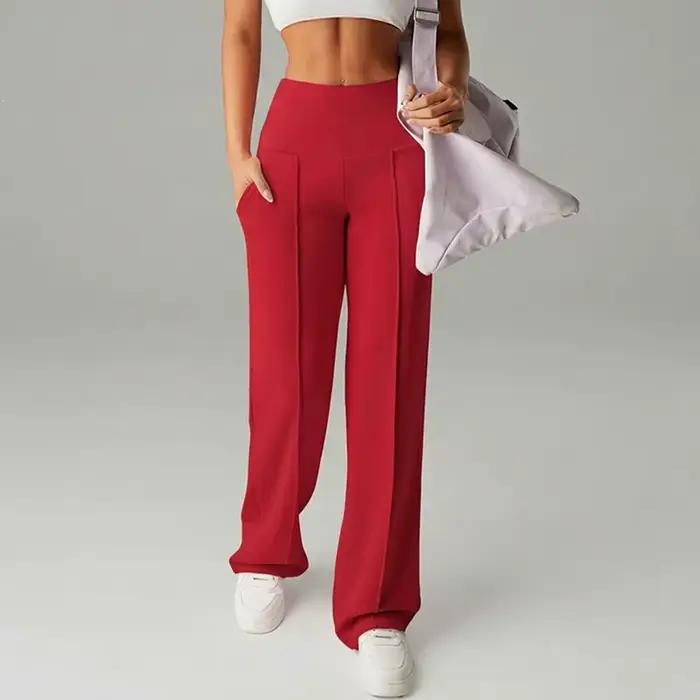 Pantalon large taille haute pour femme, coupe droite décontractée, couleur unie, confortable pour l'été, idéal pour le quotidien et le travail