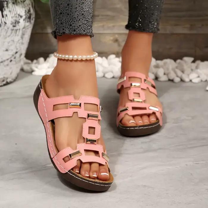 Sandales romaines grande taille pour femme, mules de plage à bout ouvert, compensées d'été, confortables, chaussures d'extérieur à enfiler pour femme