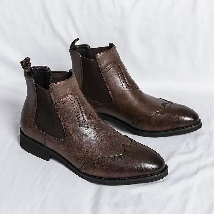 Mayba Mode Tendance Cuir Hommes Bottes Automne Hiver Rétro Rinçage Bottes Slip On Casual Chaussures Pour Hommes vitation Degré Size38-46