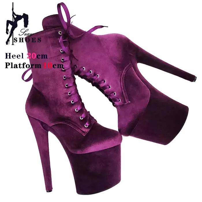 Bottes de rinçage à plateforme à talons hauts plication pour femmes, chaussures de soirée zippées, bottes à talons aiguilles, grande taille, 20cm