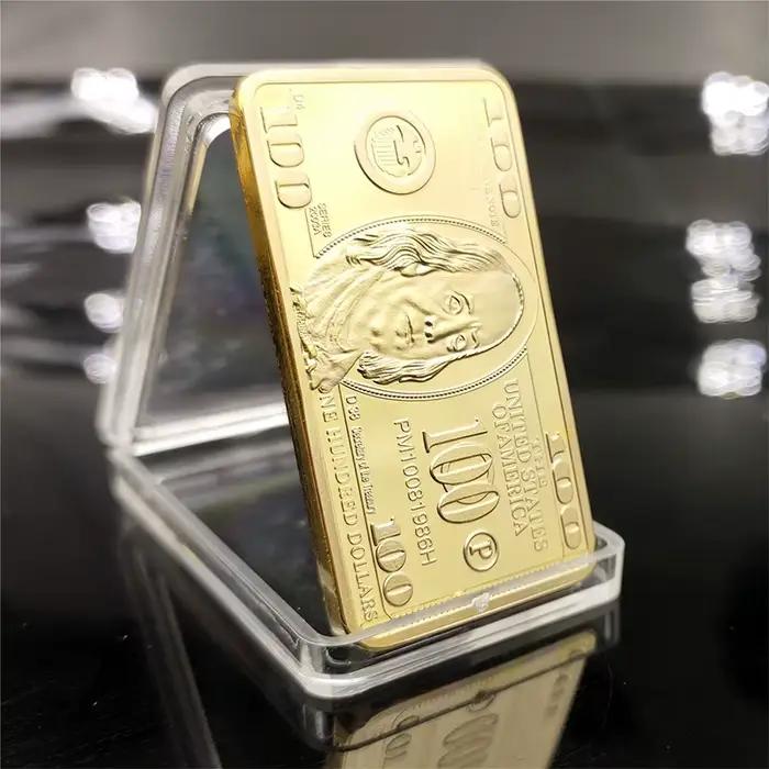 1 pièces USA 100 Dollar lingot 24k barre d'or pièce en métal américain barres d'or USD avec Gif