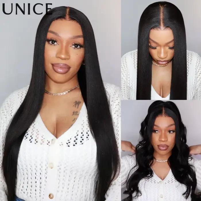 UNice 7x5 Bye-Bye Slip ™   Perruque Yaki Lisse Sans Colle avec Cordon Invisi, 100% Cheveux Humains, Prête à Porter