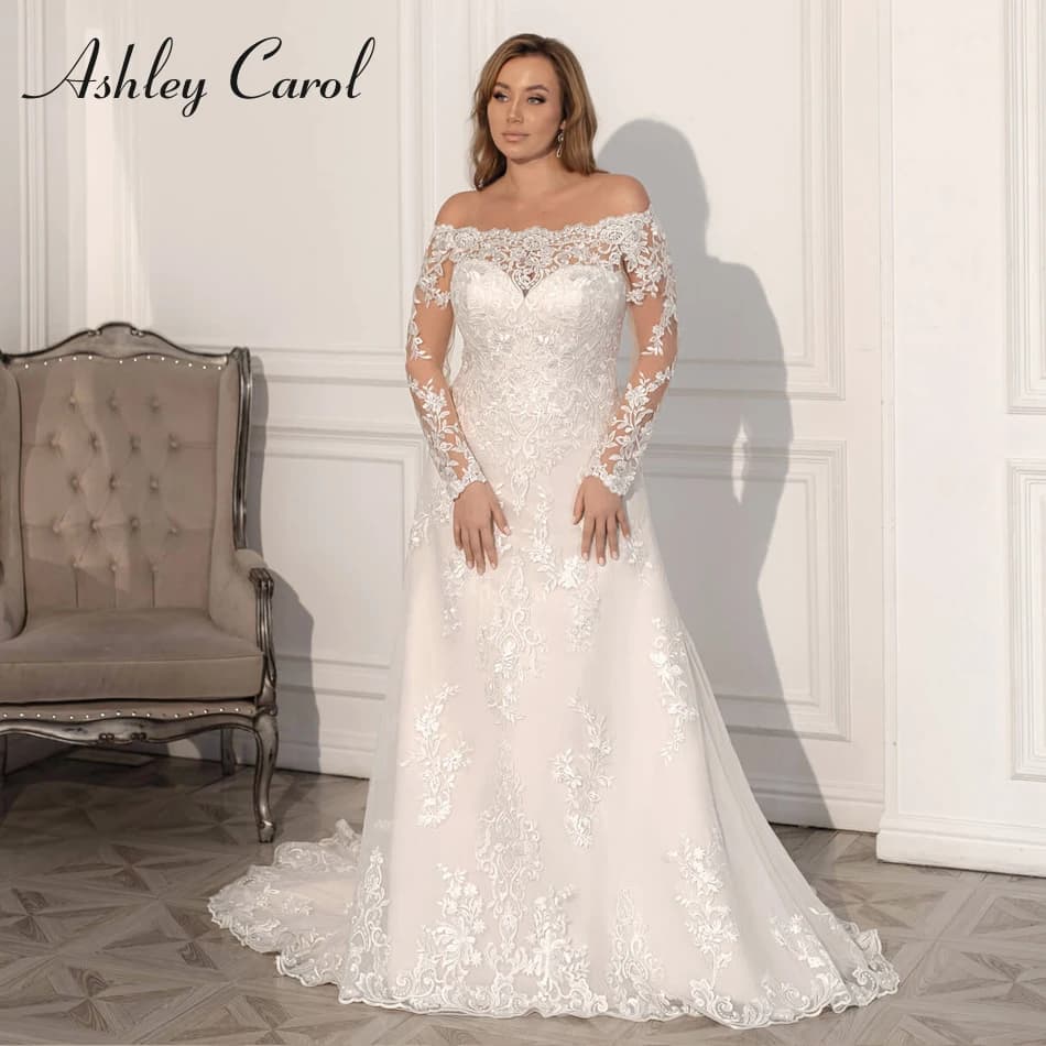 Ashley Carol-Robe de Mariée Éducative, Grande Taille, Scoop Off The Initiated, Manches sulf, Appliqu