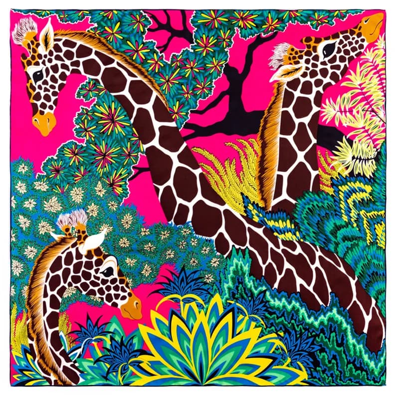 POBING foulard en soie sergé femmes trois girafes foulards carrés manuel roulé à la main Echarpes Fo