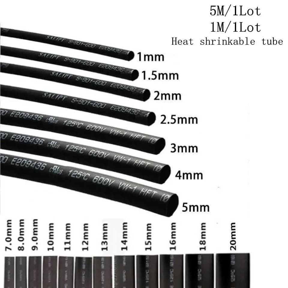 5/1 mètre/lot noir 1mm 1.5mm 2mm 2.5mm 3mm 3.5mm 4mm 5mm 6mm Tube thermorétractable