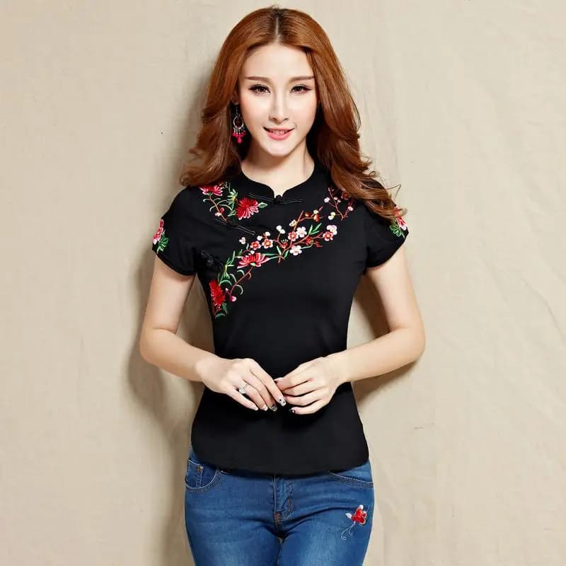 T-shirt manches courtes femme, estival et décontracté, avec broderie, grande taille, 100 coton, 4XL 