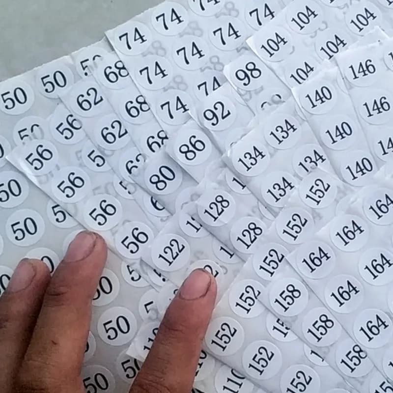 50 étiquettes autocollantes blanches pour taille, numéros 110 116 122 128 134 140 146 152 158 164 17