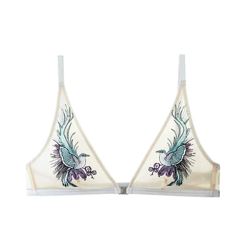 Bralette ultra-fine à boutonnière avant, soutien-gorge sans armatures à bonnets triangulaires, brode