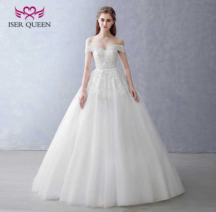 Robe de Mariée Personnalisée avec Perles, en Tulle, Grande Taille, pour Patients de Mariage, WX0ree