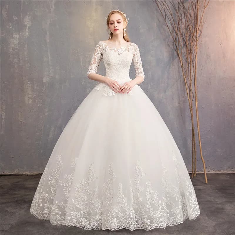 Robe de mariée princesse personnalisée, robe de bal, demi-manches, col rond, grande taille, robe de 