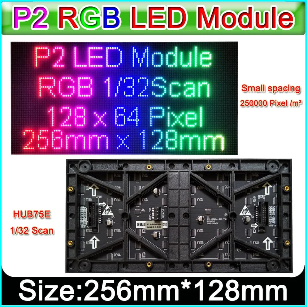 Module d'affichage LED polychrome P2 à petit pas, 128x64 pixels/64x64 pixels, panneau SMD P2 RGB, Mo