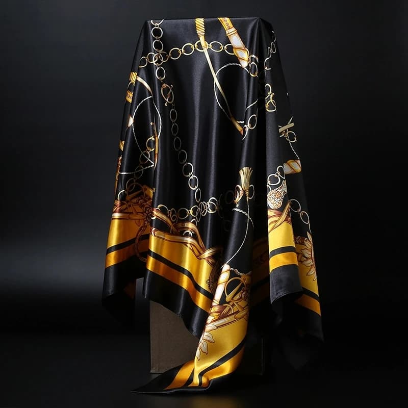 90*90 cm carré foulard en soie femmes châle imprimé Satin Hijab femme marque de luxe carré dame sile