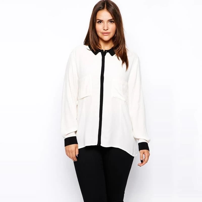 Chemise élégante à manches longues pour femmes, grande taille, à la mode, avec poches à boutons blan