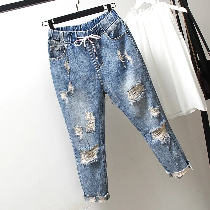 Jean déchiré Boyfriend pour femmes, ample, Vintage, taille haute, grande taille 4XL, à la mode, été,