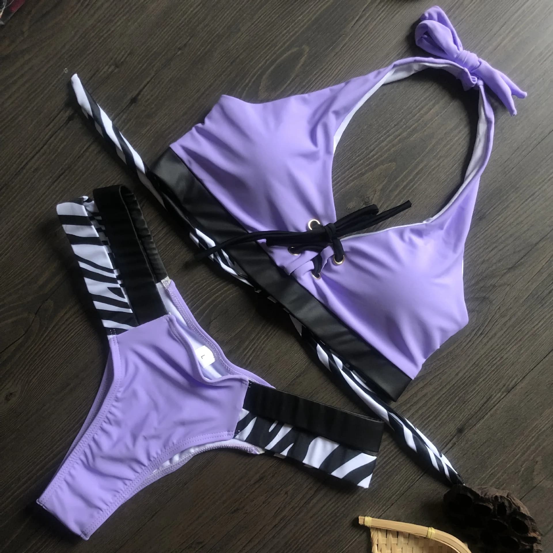 Sexy épissage zèbre licou Bikini brésilien femmes maillot de bain femme string maillots de bain deux